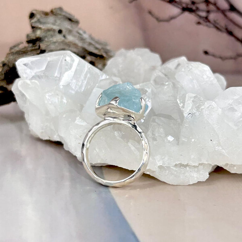 Rough Aquamarine Gemstone Ring