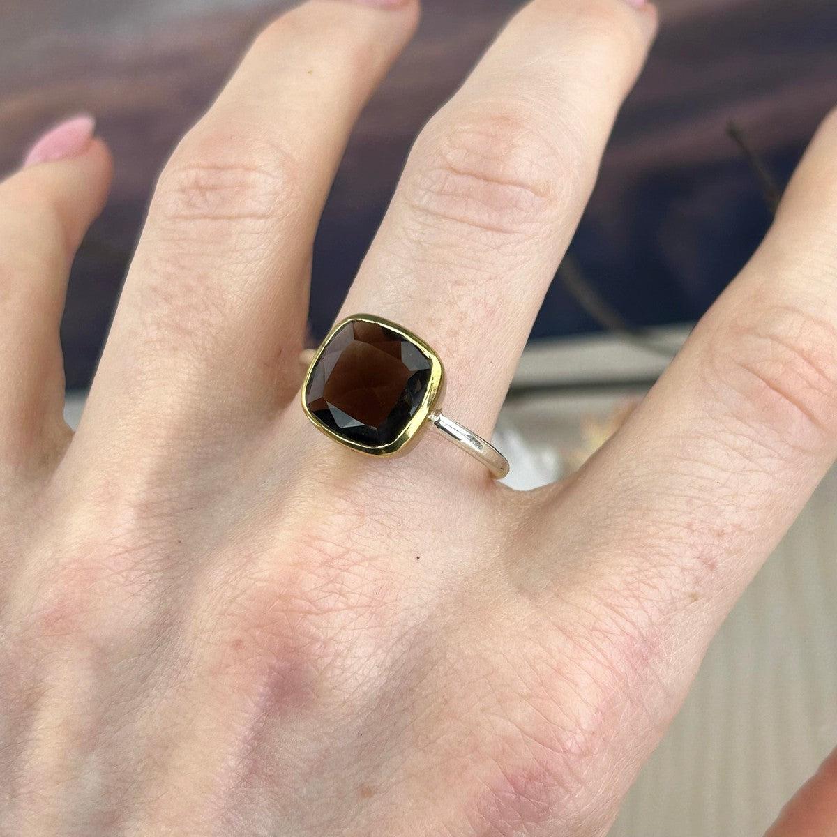 Gold And Silver Smokey Quartz Ring