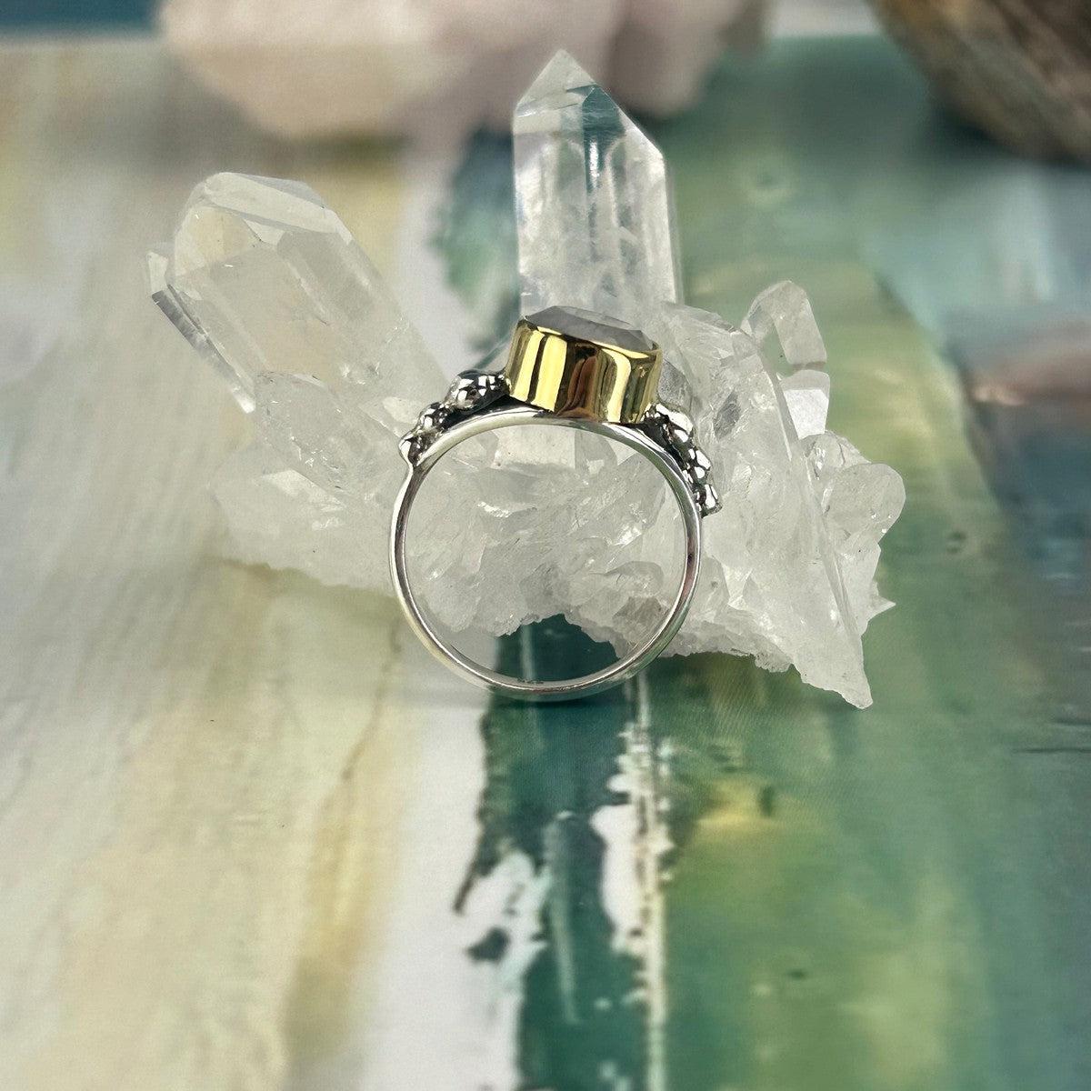 Silver And Gold Moonstone Ring