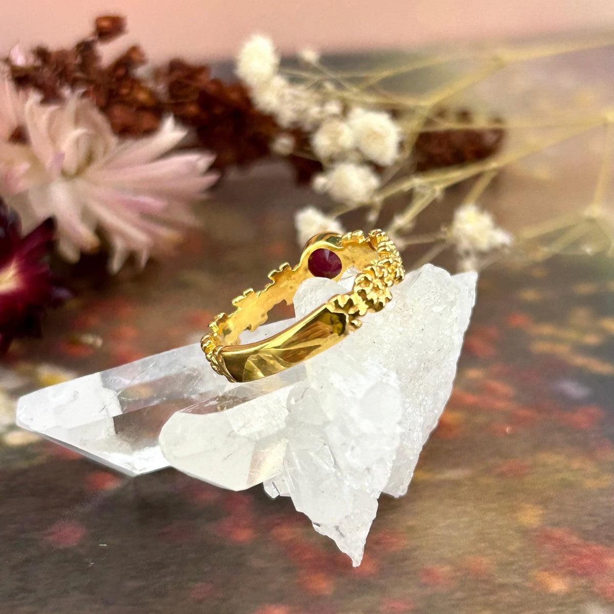 Ruby And Daisy Motif Ring