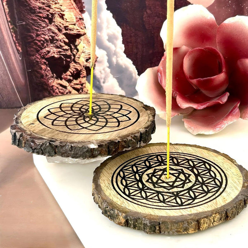 Sacred Geometry Wood Slice Incense Holders