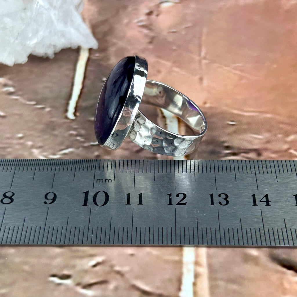 Large Amethyst Battered Silver Ring