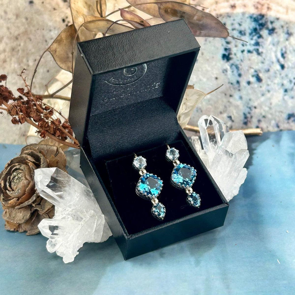 Blue Gemstone Silver And Gold Earrings
