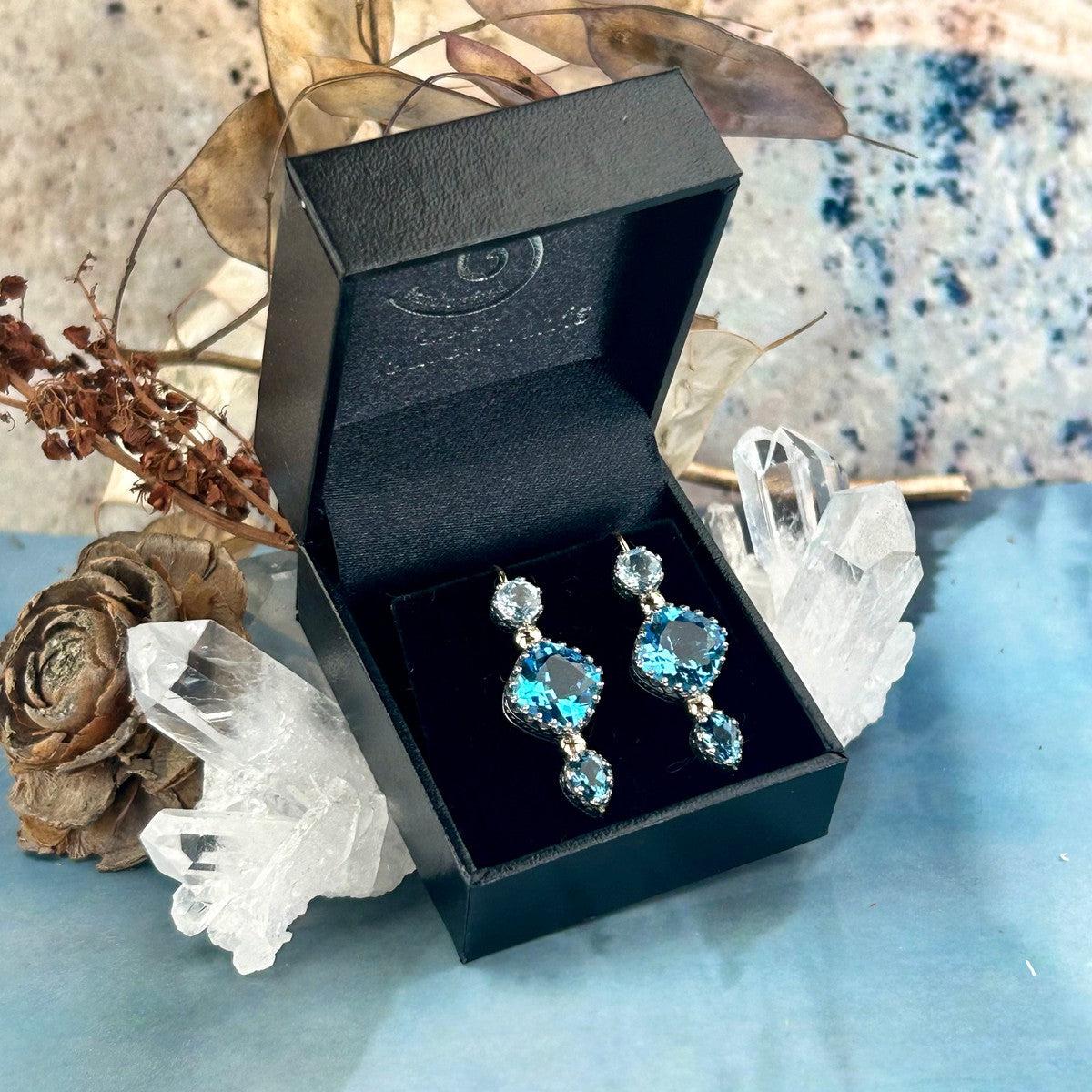 Blue Gemstone Silver And Gold Earrings