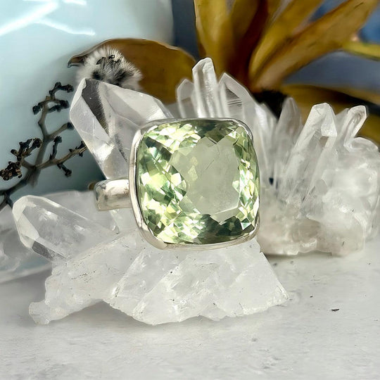 Green Amethyst Square Cut Large Cocktail Ring
