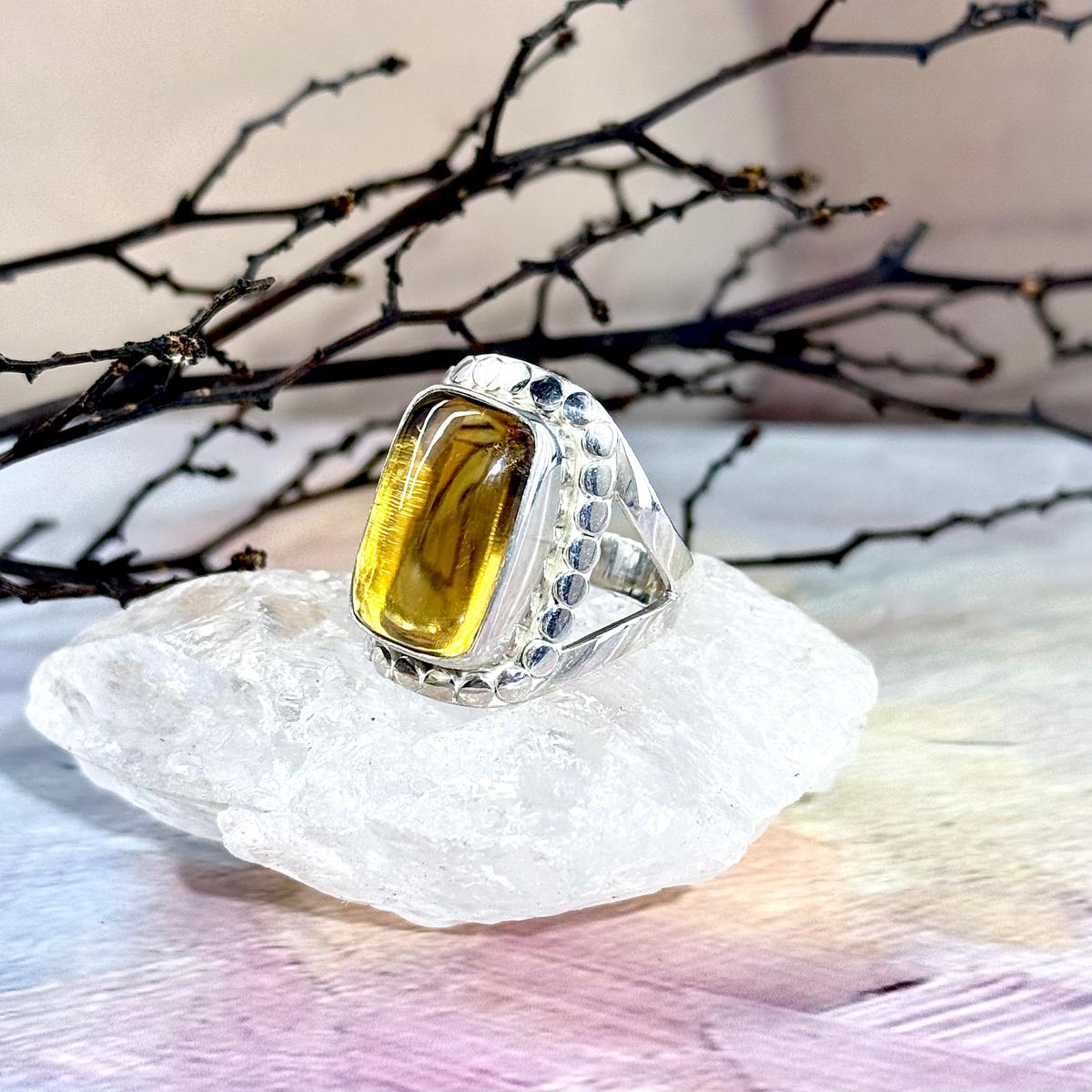 Women's Large Size Citrine Ring