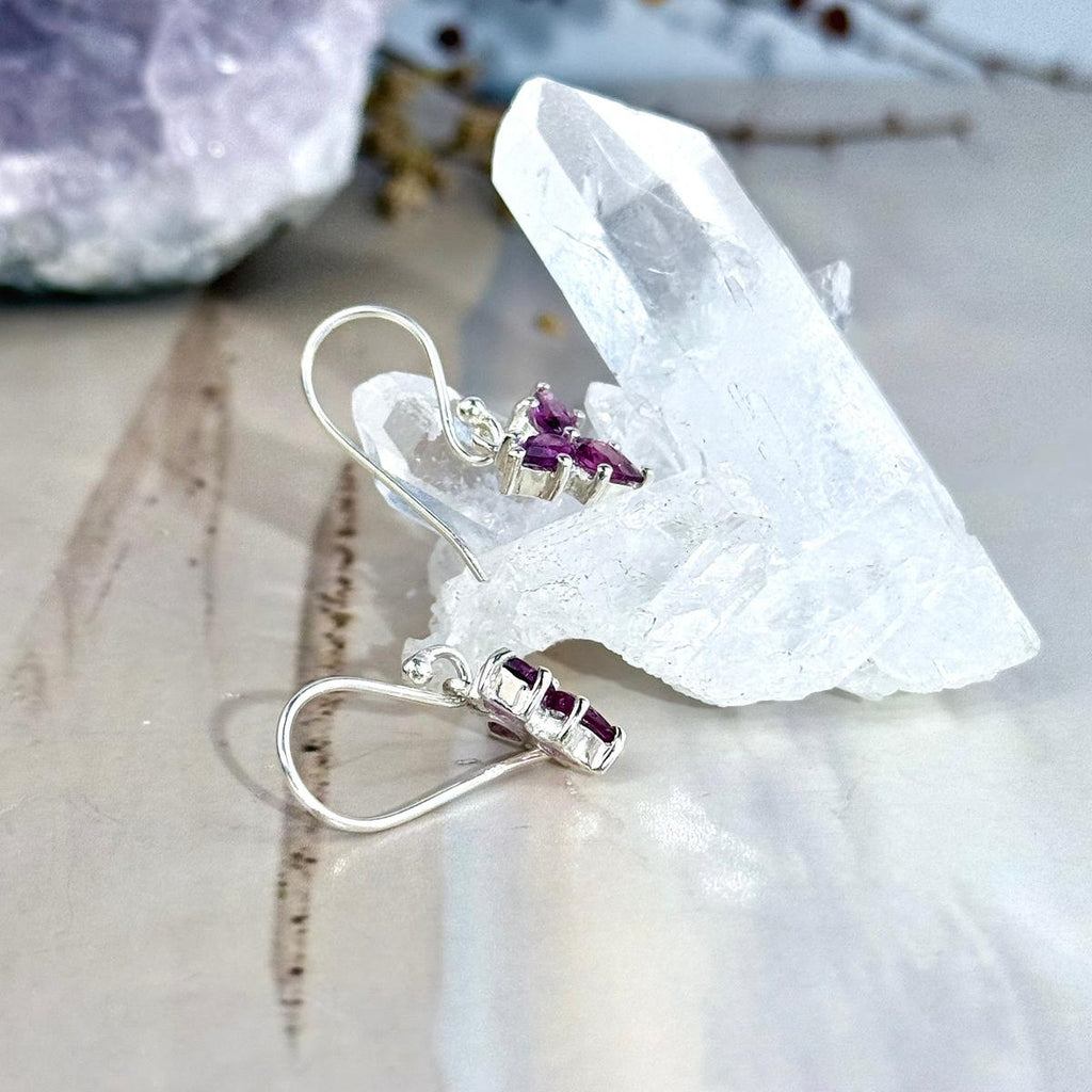 Sterling Silver Gemstone Flower Earrings