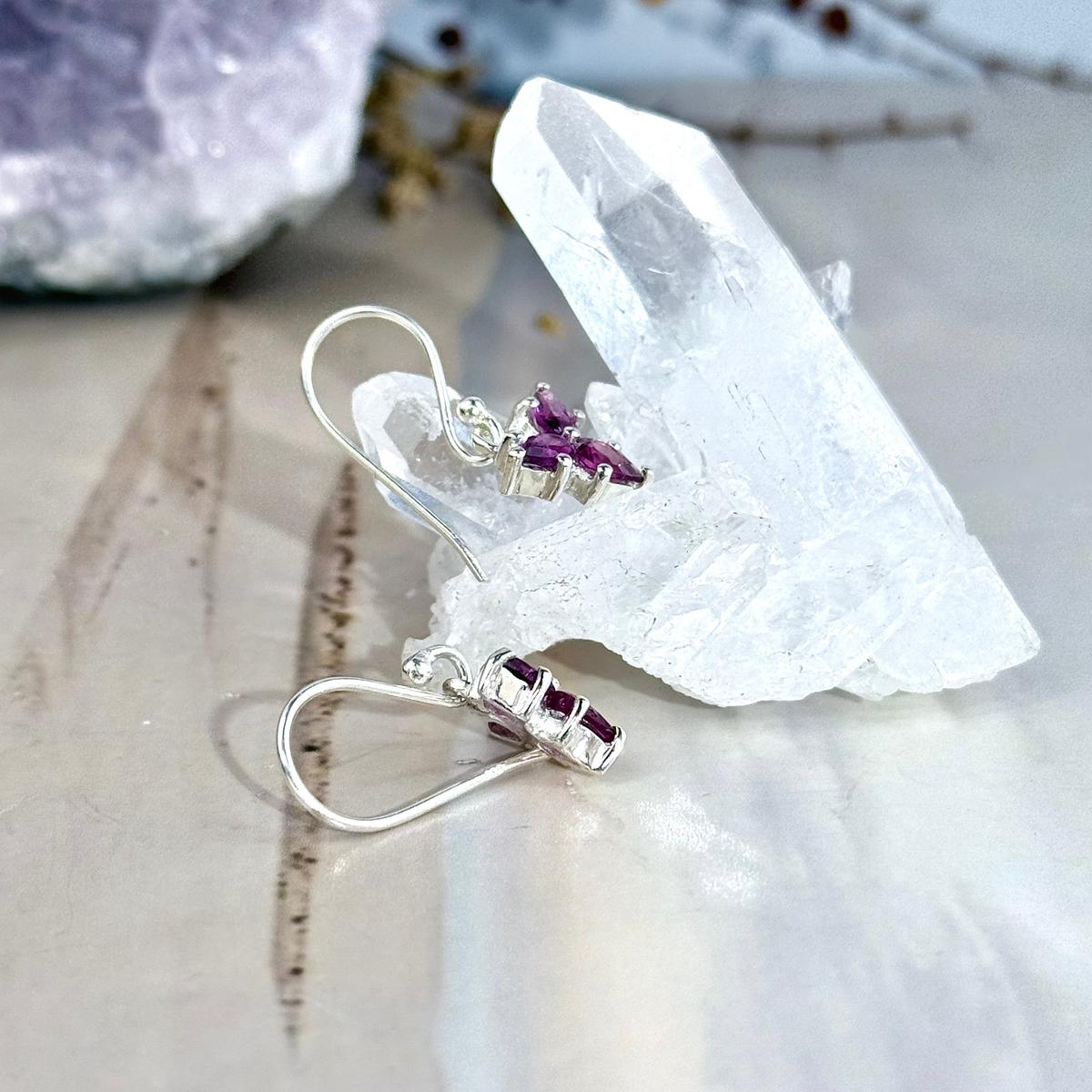Sterling Silver Gemstone Flower Earrings