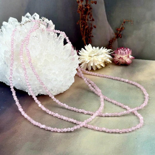 Rose Quartz Faceted 2-3mm Bead Necklace