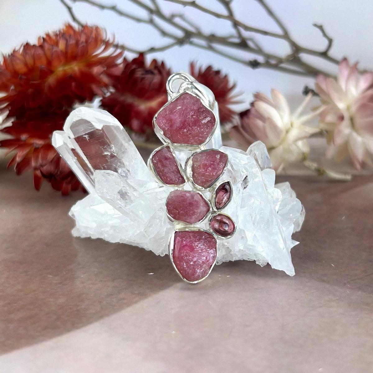 Raw And Polished Pink Crystal Pendant