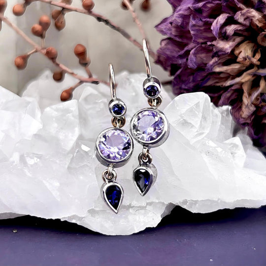 Amethyst, Purple Sapphire & Iolite Double Drop Earrings By Lauren Harris