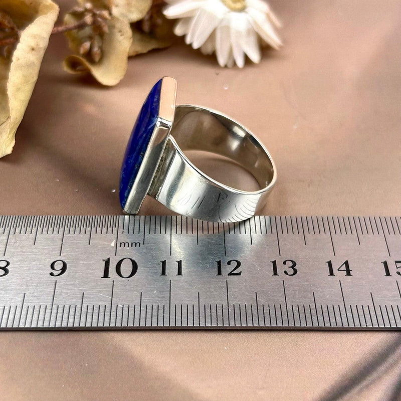 Men's Genuine Lapis Lazuli Stone 925 Sterling Silver Ring - Rectangle Shape, Handmade, Sizes 4-12, Customizable