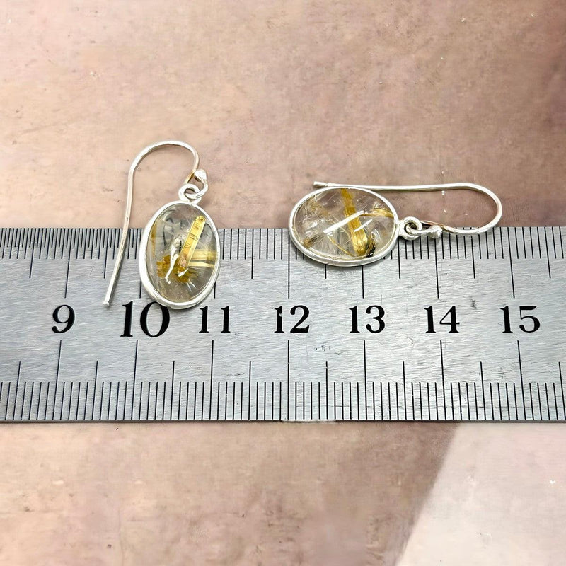 Golden Rutile Quartz Oval Drop Earrings