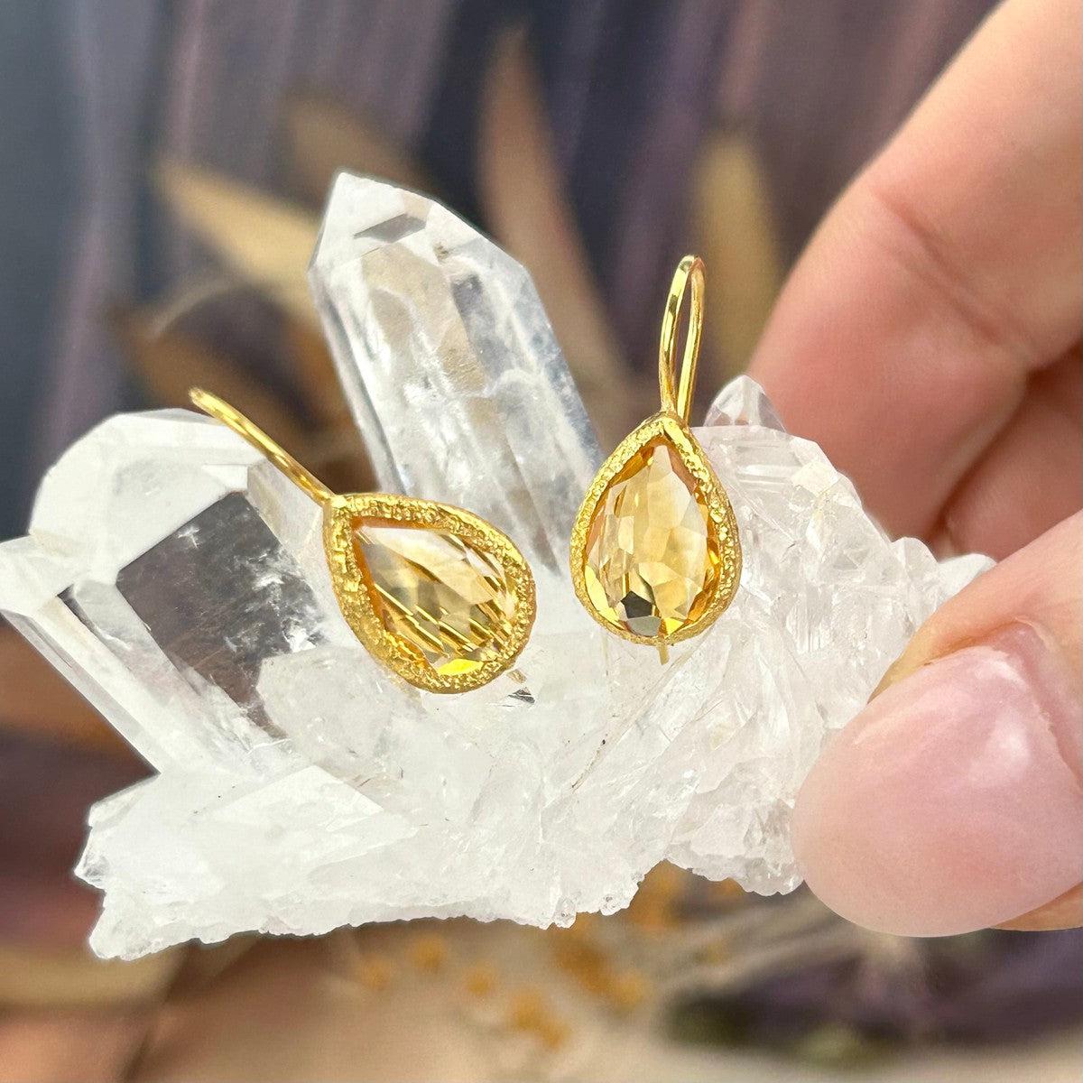 Citrine In Gold Earrings