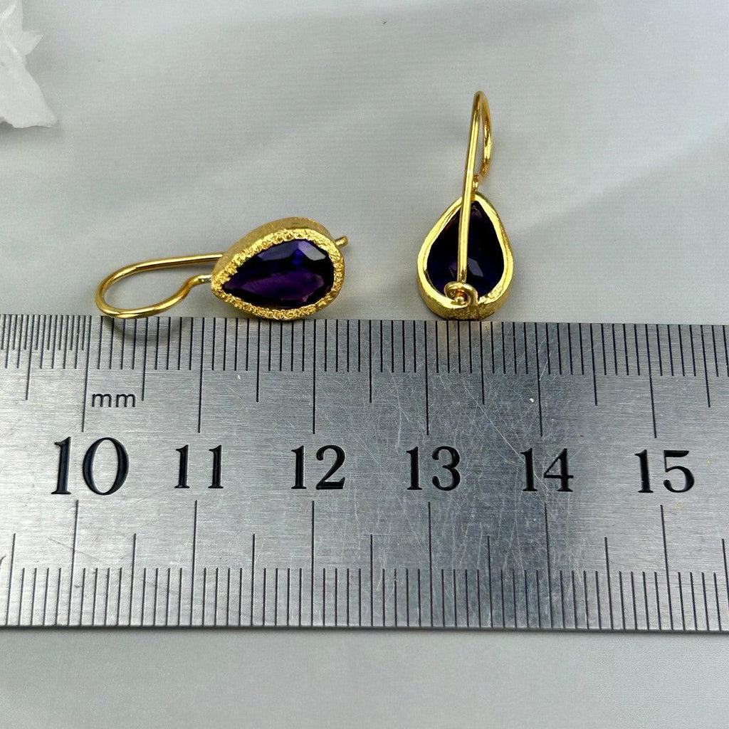 Purple Gemstone Gold Earrings