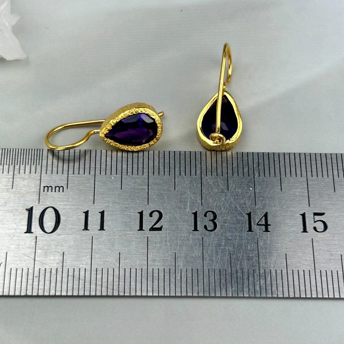 Purple Gemstone Gold Earrings