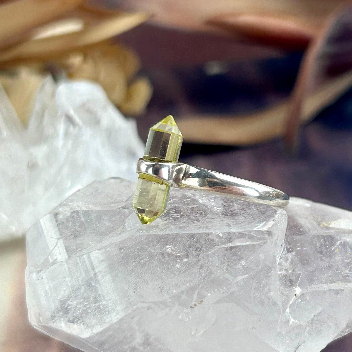 Yellow Crystal Bar Ring