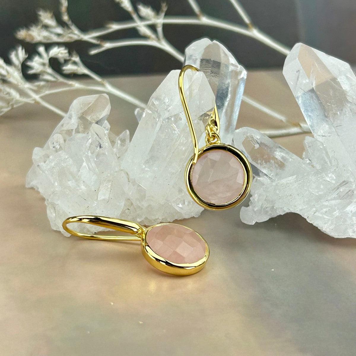 Yellow Gold Rose Quartz Earrings