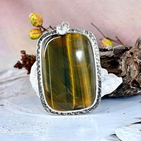 Golden-Blue Tiger’s Eye Rectangle Large Pendant