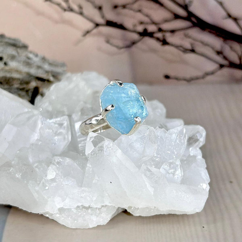 Blue Aquamarine Crystal Ring