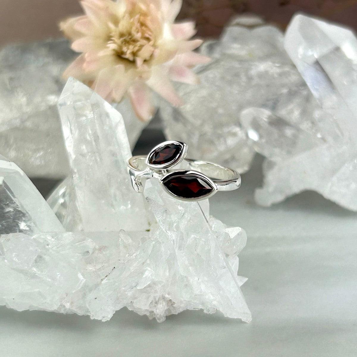 Garnet Leaf And Vine Ring
