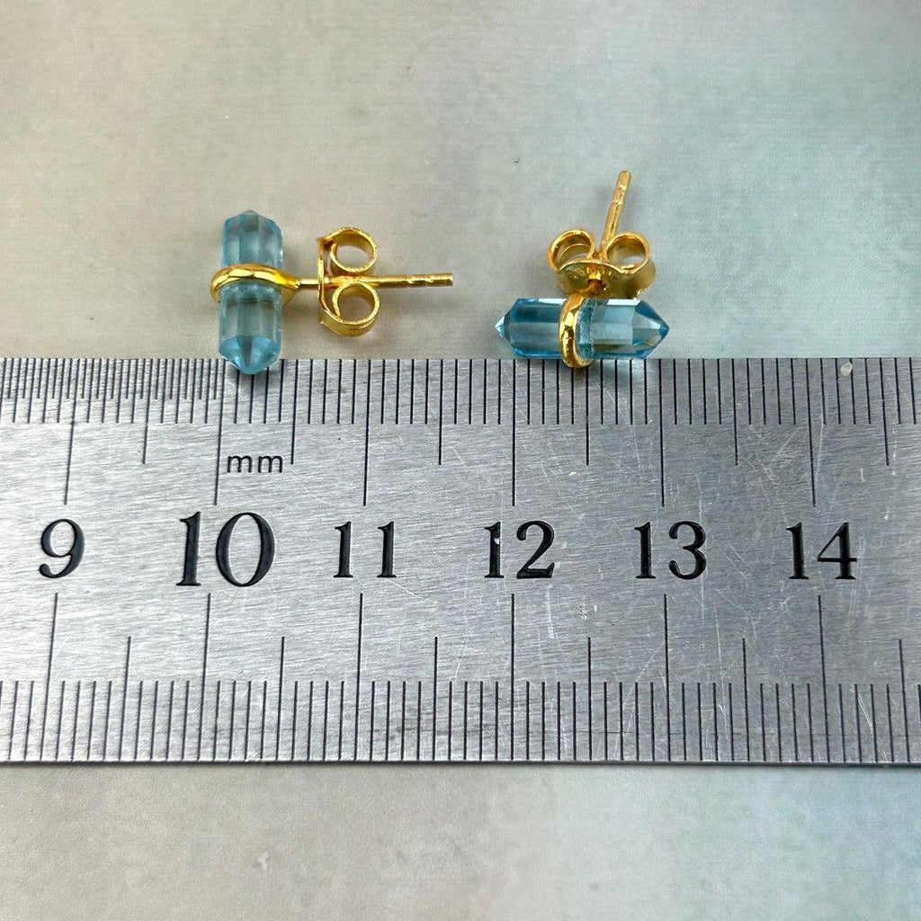 Blue Topaz Bar Gold Studs