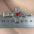 Celtic Viking Cross with Red Rose Pendant
