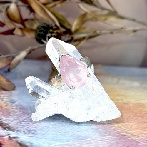 Rose Quartz Teardrop Cut Ring