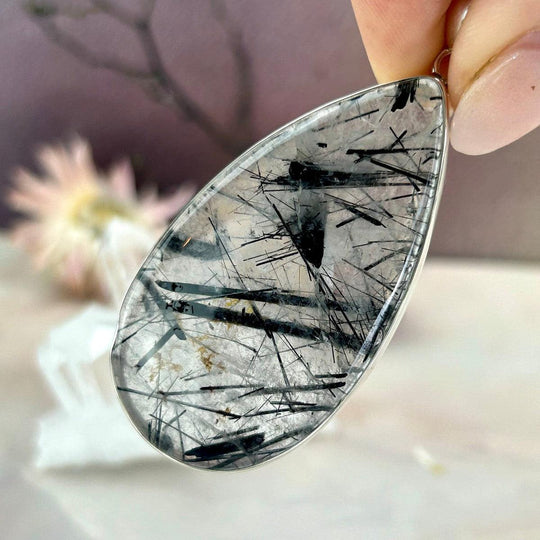 Tourmalated Quartz Elongated Teardrop Large Pendant