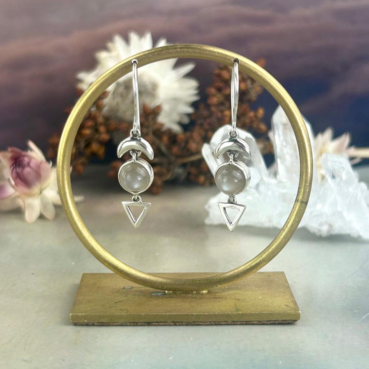 Cat's Eye Moonstone Drop Earrings