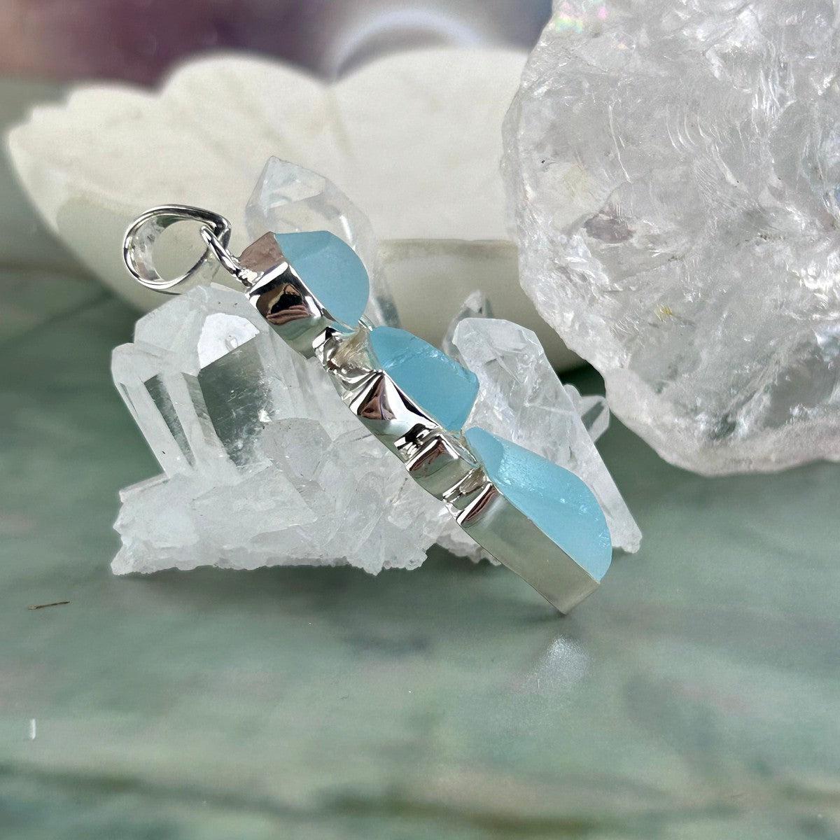 Raw And Polished Blue Topaz Pendant