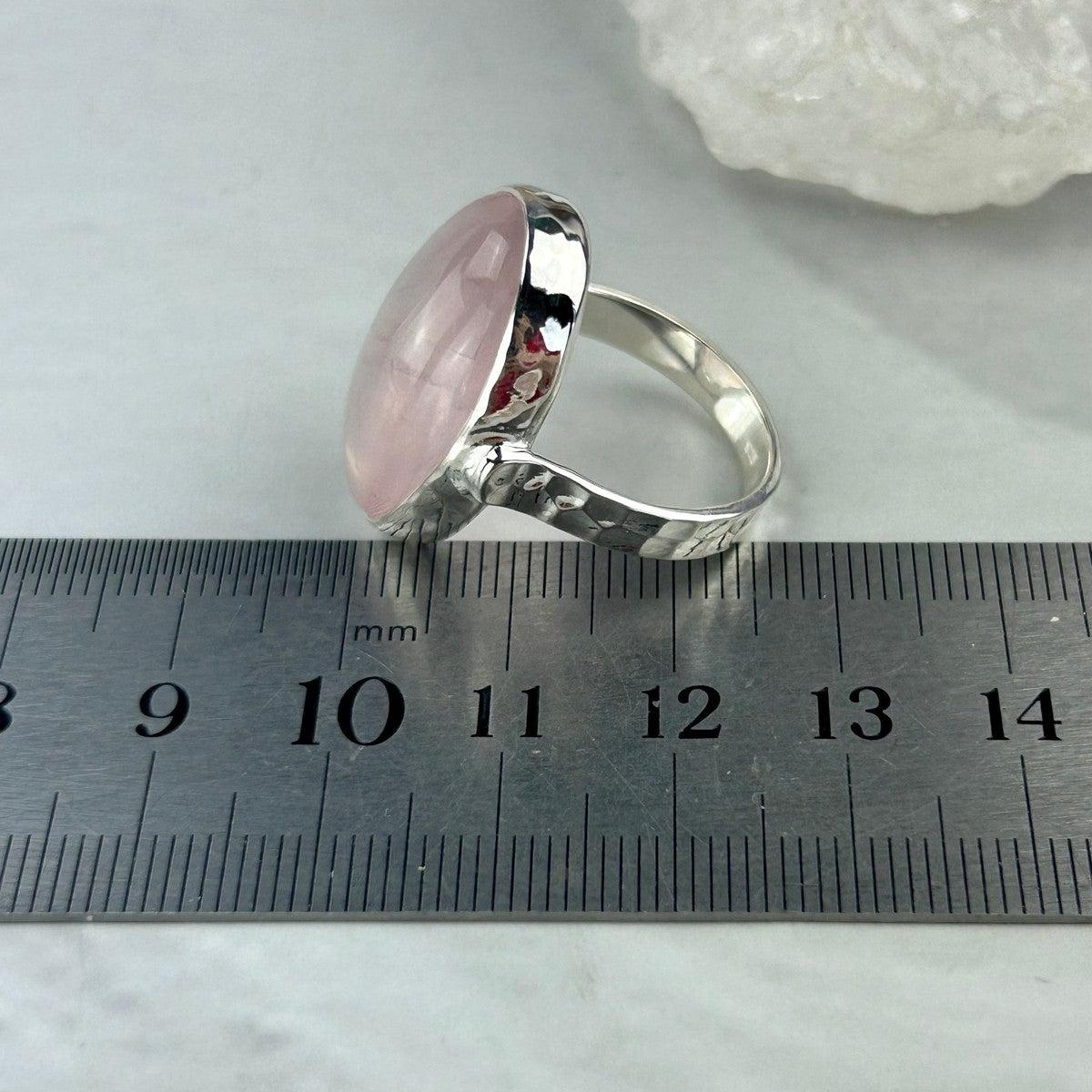 Rose Quartz Tempered Silver Ring