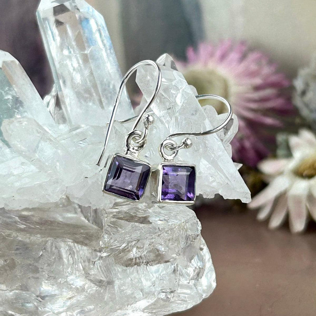 Petite Amethyst Square Cut Earrings