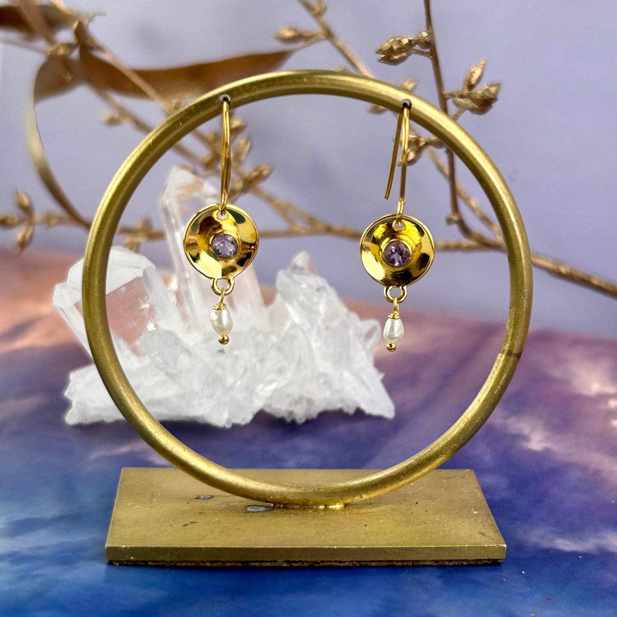 Amethyst Gold Drop Earrings