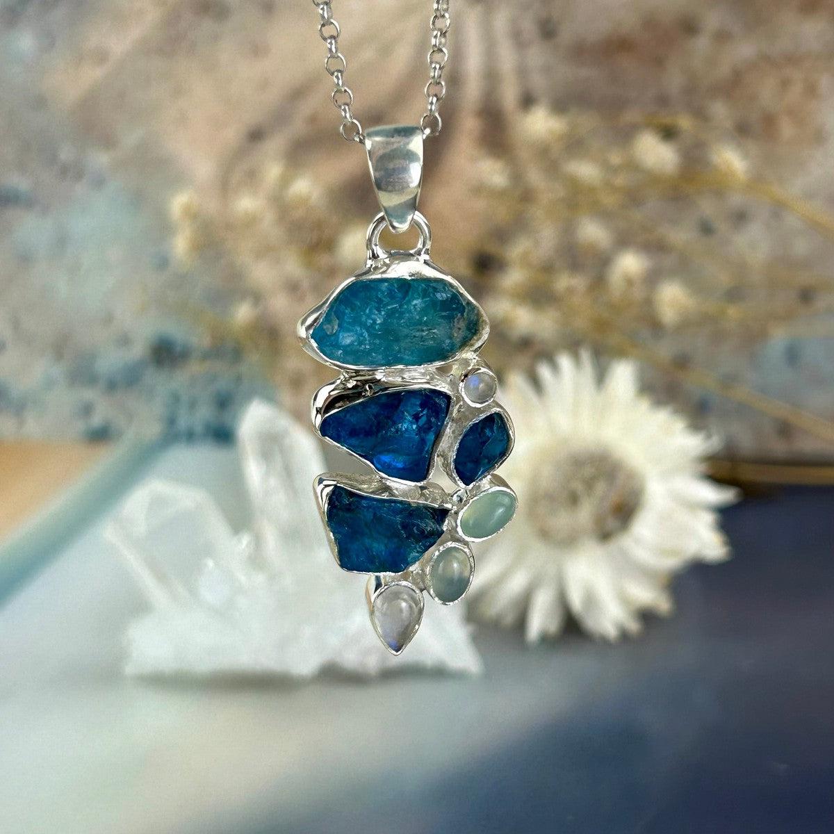 Blue Apatite Cluster Pendant