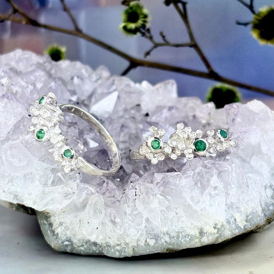 Emerald Coral Cluster Ring