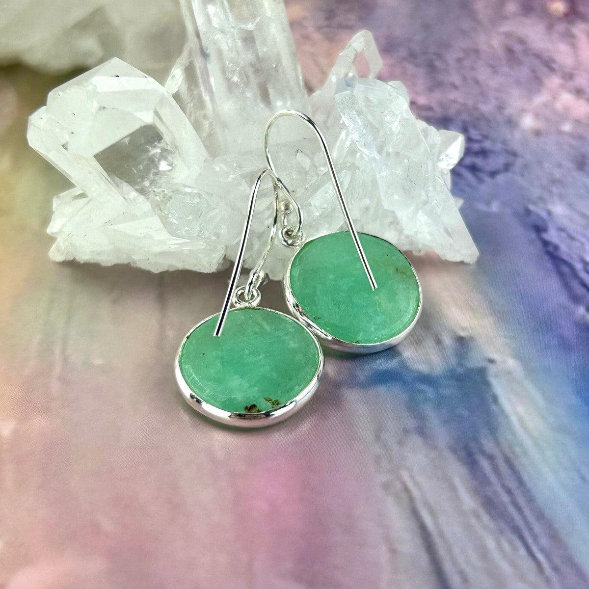 Green Crystal Disc Earrings