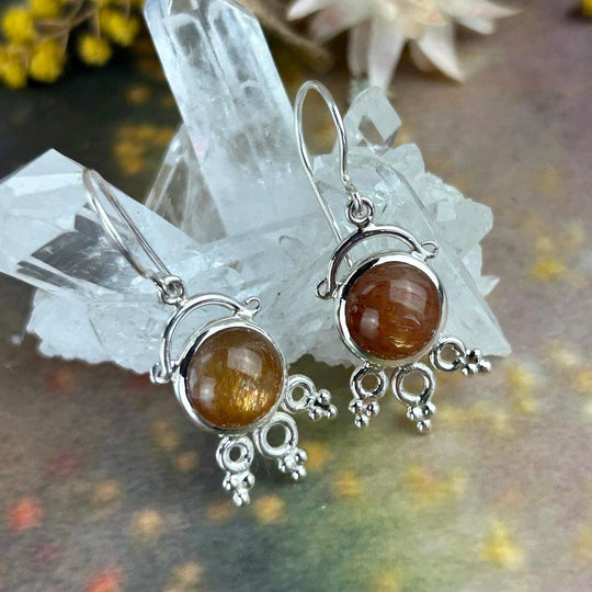 Golden Sunstone Ornate Drop Earrings