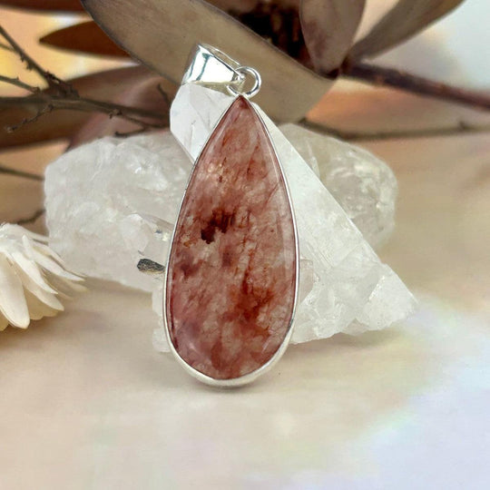 Fire Quartz Elongated Teardrop Pendant