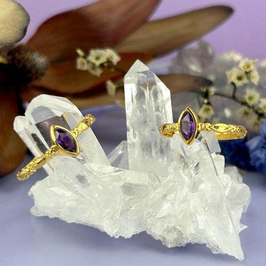 Amethyst Marquise Cut Gold Ring