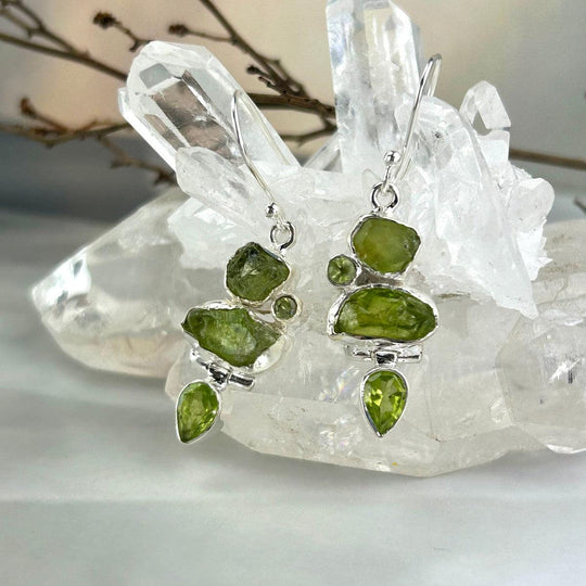 Peridot Raw & Faceted Drop Earrings