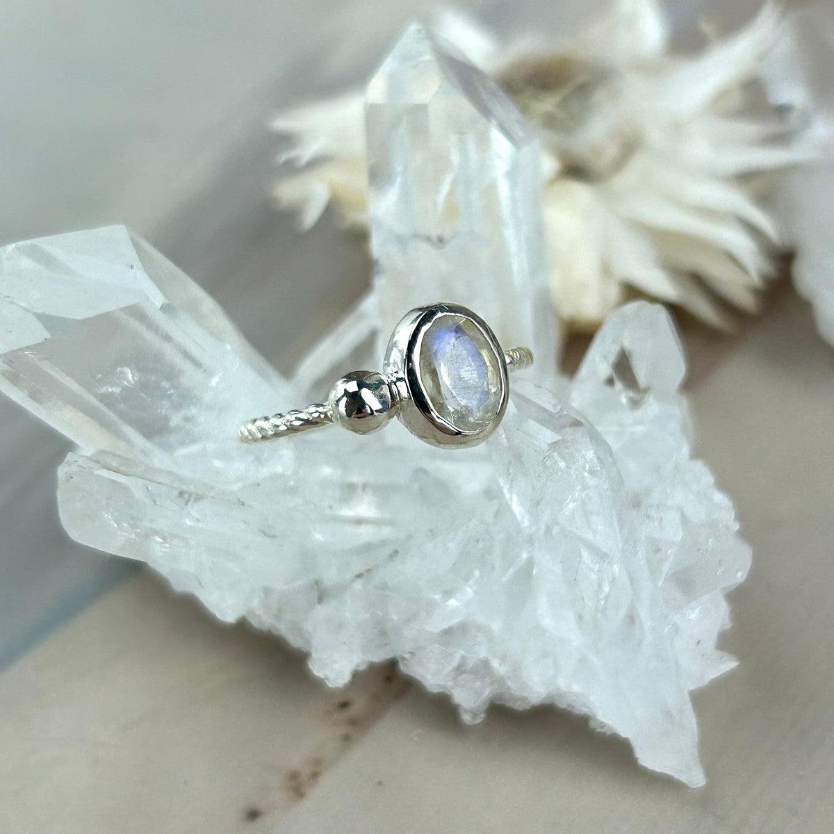Rainbow Moonstone Oval Cut Ring