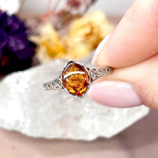 Baltic Cognac Amber Lattice Ring