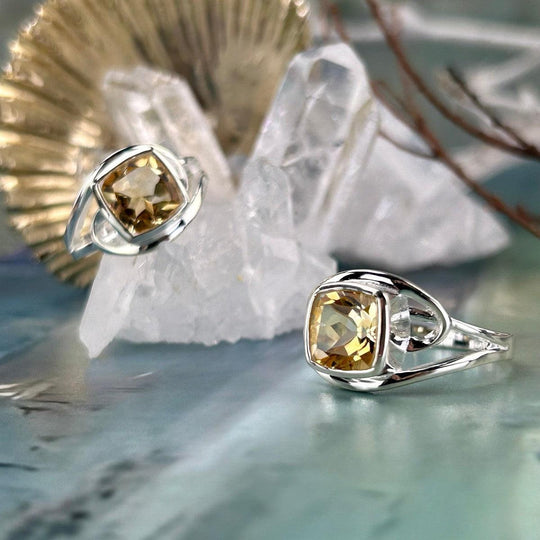 Citrine Princess Cut Swirl Band Ring