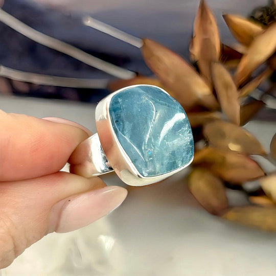 Aquamarine Semi Polished Freeform Ring