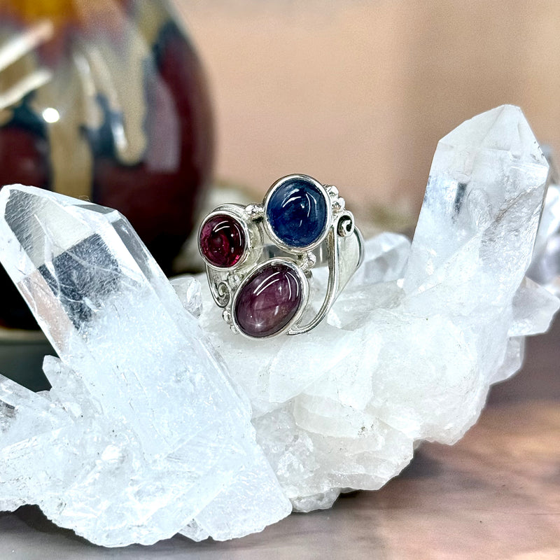 Star Ruby, Kyanite & Garnet Ornate Ring