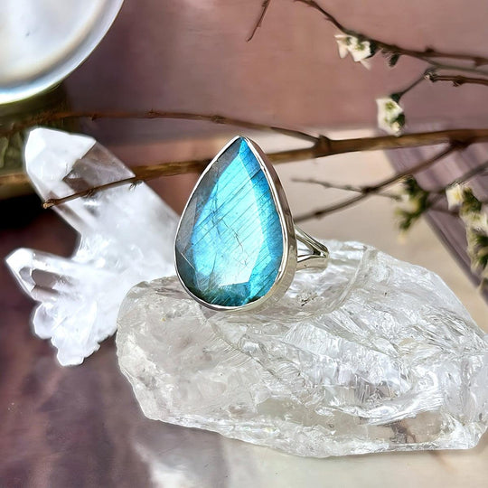 Labradorite Teardrop Cut Ring