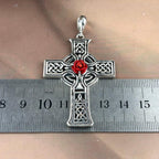 Celtic Viking Cross with Red Rose Pendant