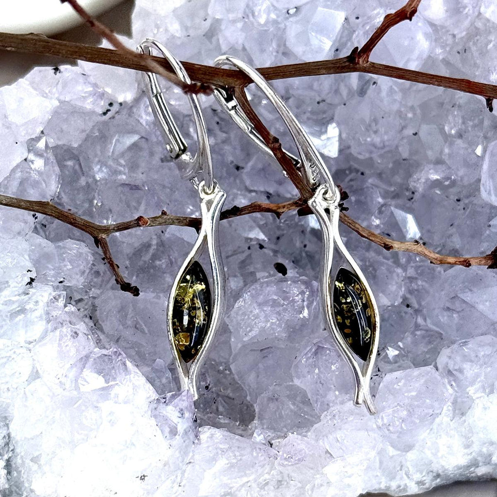 Real Amber Silver Earrings