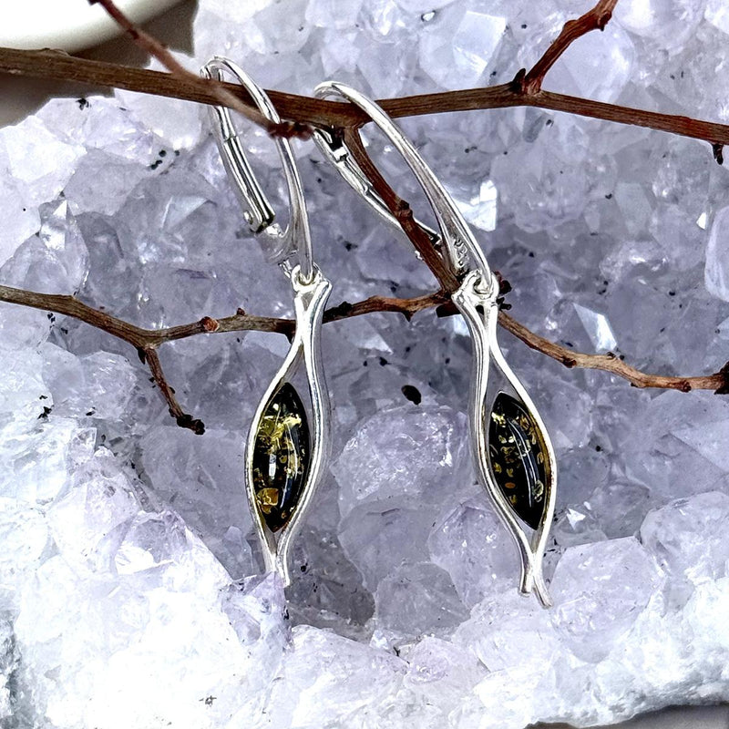 Real Amber Silver Earrings